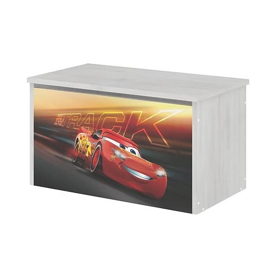 Drewniana skrzynia na zabawki Disney - Cars 3 McQueen - dekor norweskiej sosny