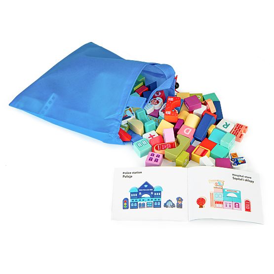 Drewniane edukacyjne klocki miasto z matą 121 elementów ECOTOYS