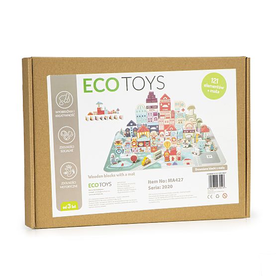 Drewniane edukacyjne klocki miasto z matą 121 elementów ECOTOYS