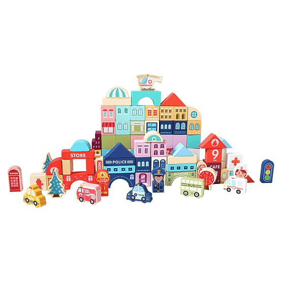 Drewniane edukacyjne klocki miasto z matą 121 elementów ECOTOYS