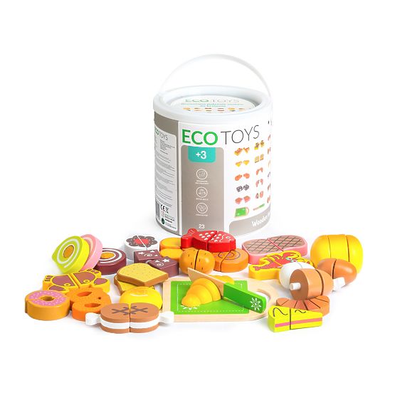 Drewniane jedzenie do krojenia 23 elementy ECOTOYS
