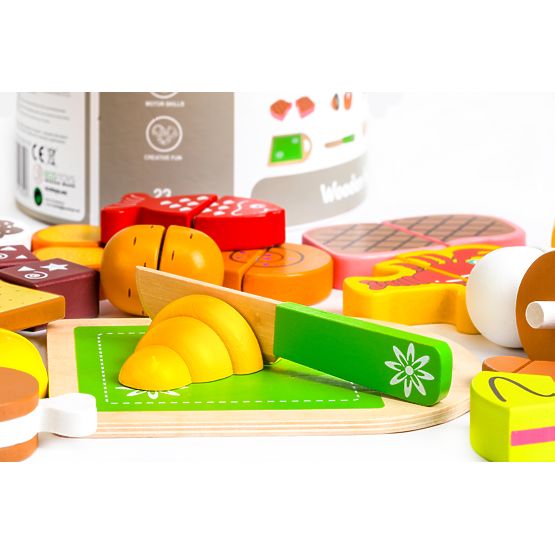 Drewniane jedzenie do krojenia 23 elementy ECOTOYS
