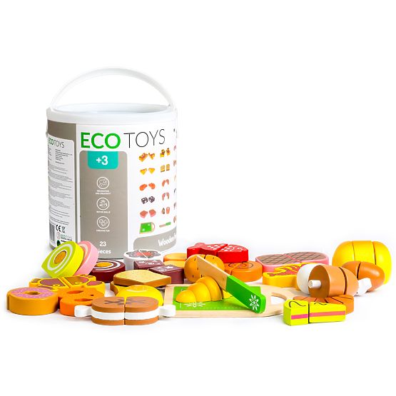Drewniane jedzenie do krojenia 23 elementy ECOTOYS
