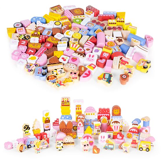 Drewniane klocki edukacyjne zestaw - Cukrowe miasto 116 szt. ECOTOYS