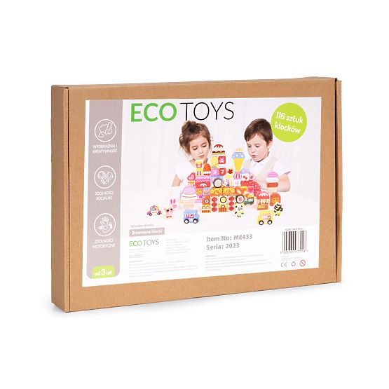 Drewniane klocki edukacyjne zestaw - Cukrowe miasto 116 szt. ECOTOYS