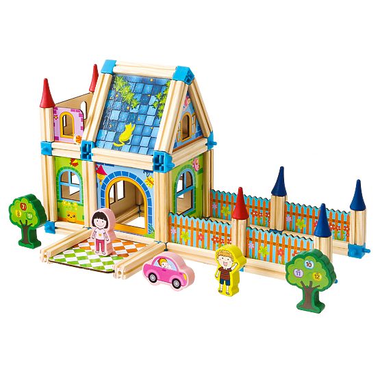 Drewniane klocki konstrukcyjne budowa domku 6w1 ECOTOYS