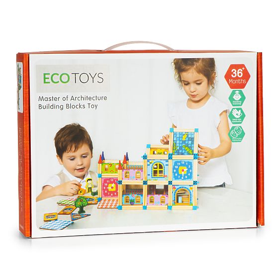 Drewniane klocki konstrukcyjne budowa domku 6w1 ECOTOYS