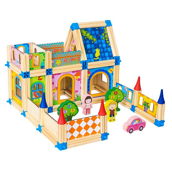 Drewniane klocki konstrukcyjne budowa domku 6w1 ECOTOYS