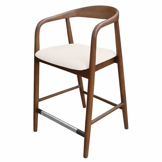 Drewniane krzesło barowe Ludvika 2.0, zaokrąglone, orzech/kremowe