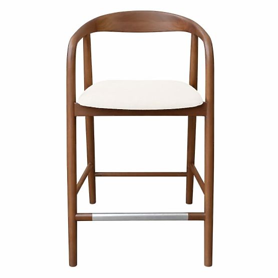 Drewniane krzesło barowe Ludvika 2.0, zaokrąglone, orzech/kremowe