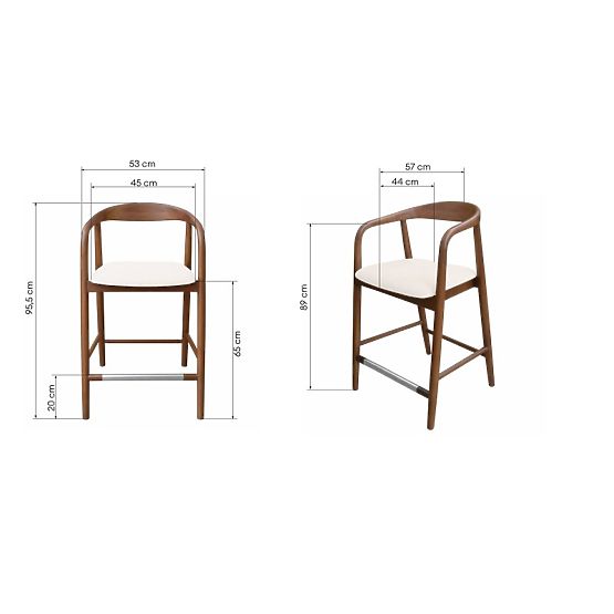 Drewniane krzesło barowe Ludvika 2.0, zaokrąglone, orzech/kremowe