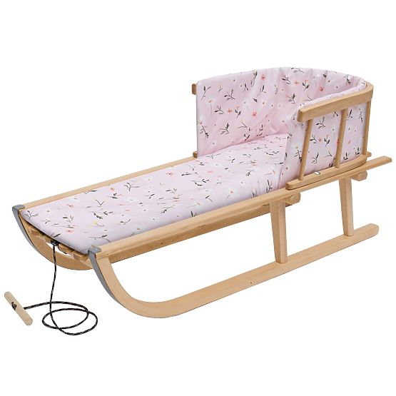 Drewniane sanki z wyściółką - różowe