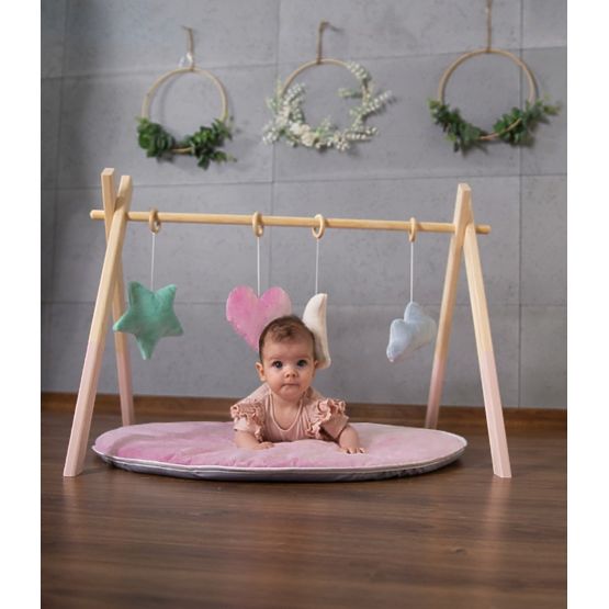 Drewniany bar Skandi + pad do gry - jasnoszary