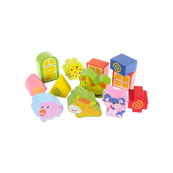 Drewniany domek, farma sorter z klockami ECOTOYS