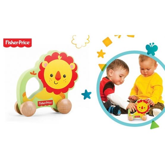 Drewniany lew na kółkach Fisher Price