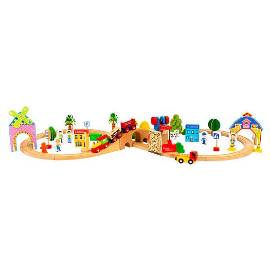 Drewniany pociąg 74 elementy ECOTOYS
