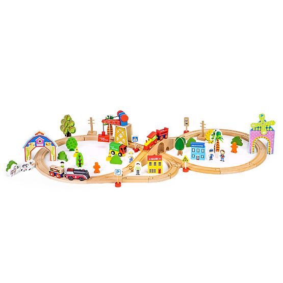 Drewniany pociąg 74 elementy ECOTOYS