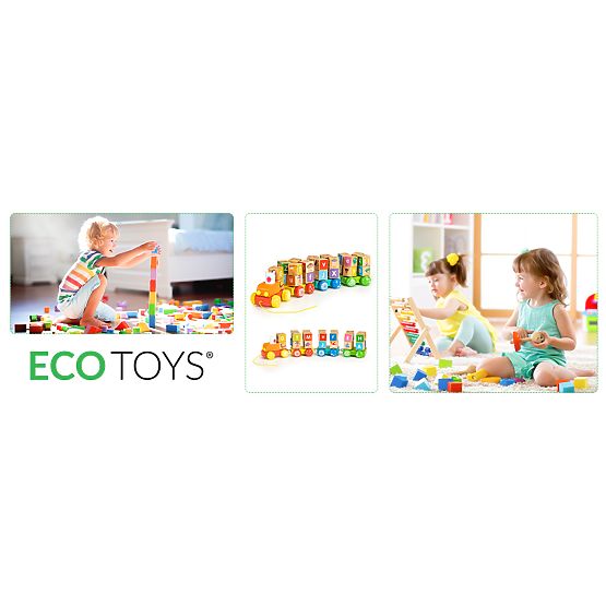 Drewniany pociąg duże edukacyjne klocki alfabet ECOTOYS