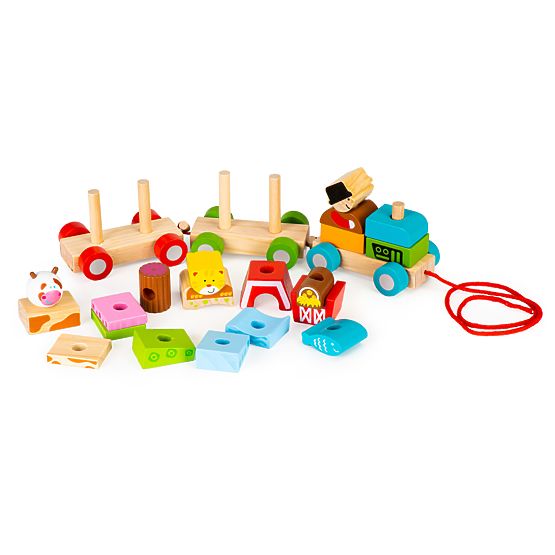 Drewniany pociąg ze zwierzętami