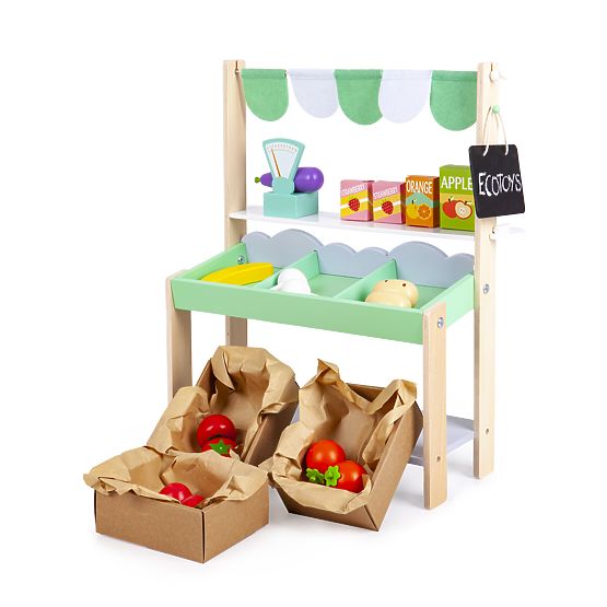 Drewniany stojak sprzedażowy z warzywami