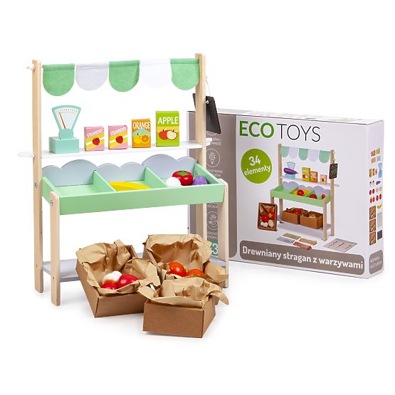 Drewniany stojak sprzedażowy z warzywami