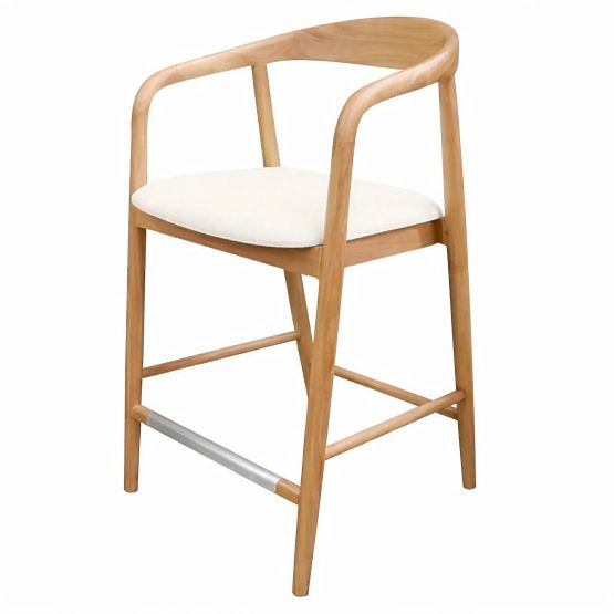 Drewniany stołek barowy Ludvika 2.0, zaokrąglony, naturalny/kremowy