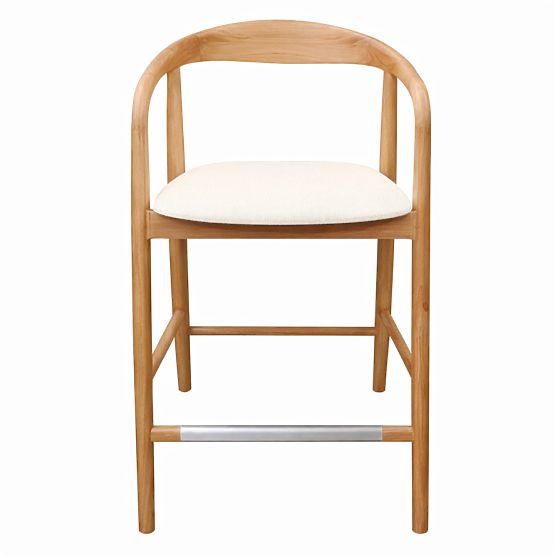 Drewniany stołek barowy Ludvika 2.0, zaokrąglony, naturalny/kremowy