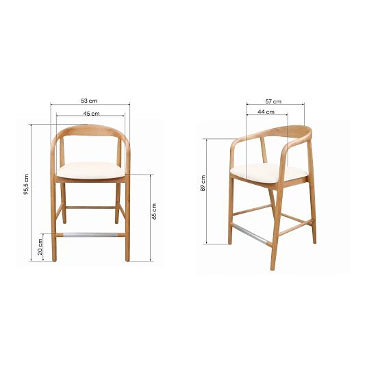 Drewniany stołek barowy Ludvika 2.0, zaokrąglony, naturalny/kremowy