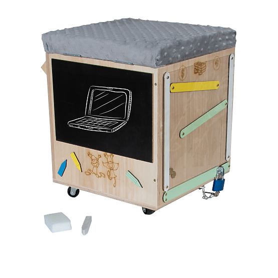 Drewniany taboret Montessori Activity - naturalny / szary