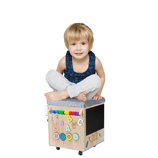 Drewniany taboret Montessori Activity - naturalny / szary