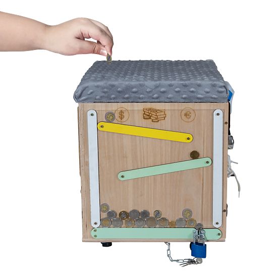 Drewniany taboret Montessori Activity - naturalny / szary