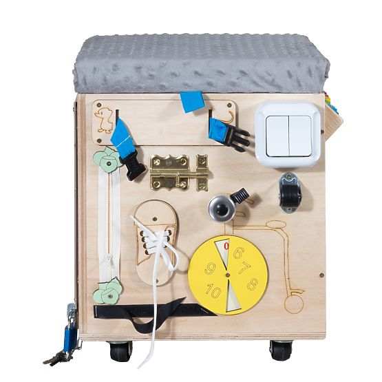 Drewniany taboret Montessori Activity - naturalny / szary