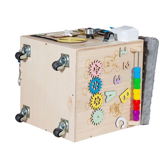 Drewniany taboret Montessori Activity - naturalny / szary