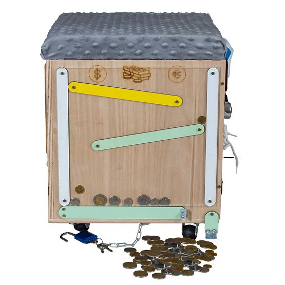 Drewniany taboret Montessori Activity - naturalny / szary