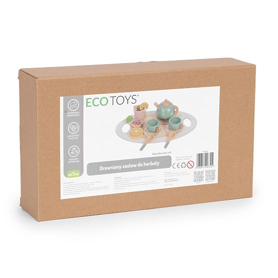 Drewniany zestaw do herbaty czajniczek filiżanki 14 sztuk ECOTOYS