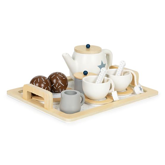 Drewniany zestaw do herbaty dzbanek filiżanki 17 elementów ECOTOYS