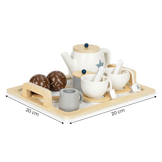 Drewniany zestaw do herbaty dzbanek filiżanki 17 elementów ECOTOYS