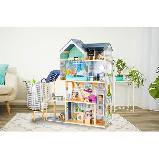 Duży drewniany domek dla lalek 138 cm Rezydencja Maya 28 szt. ECOTOYS