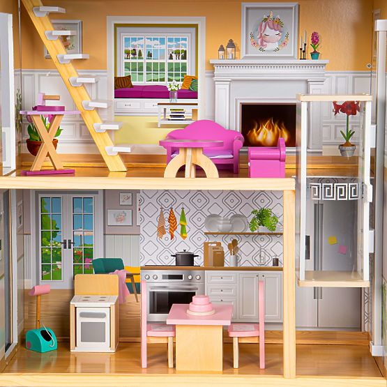 Duży drewniany domek dla lalek 138 cm Rezydencja Maya 28 szt. ECOTOYS