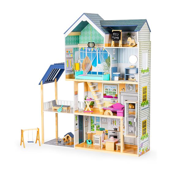 Duży drewniany domek dla lalek 138 cm Rezydencja Maya 28 szt. ECOTOYS