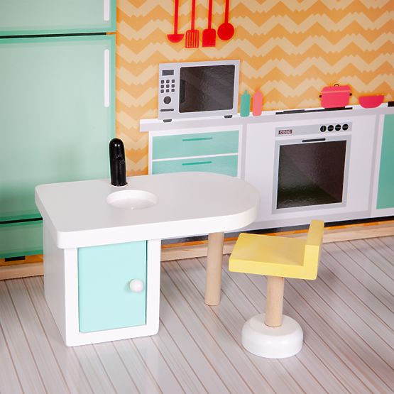 Duży drewniany domek dla lalek z ruchomą windą i meblami ECOTOYS