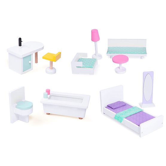 Duży drewniany domek dla lalek z ruchomą windą i meblami ECOTOYS