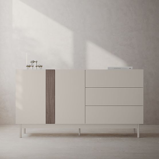 Dwudrzwiowa komoda z szufladami Berula, kaszmirowa, Orzech Villa