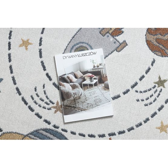 Dywan BONO 8288 okrągły Przestrzeń, planety kremowy / antracyt