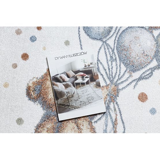 Dywan BONO 9614 okrągły Miś, baloniki kremowy / jasnoszary