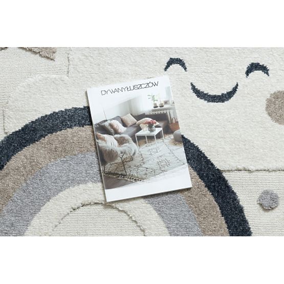 Dywan okrągły YOYO EY78 biały / beżowy - Chmura, Tęcza, kropki dla dzieci, strukturalny, sensoryczny