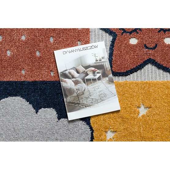 Dywan YOYO GD52 szaro / żółty - gwiazdy, chmury, patchwork dla dzieci, strukturalny, sensoryczny Frę