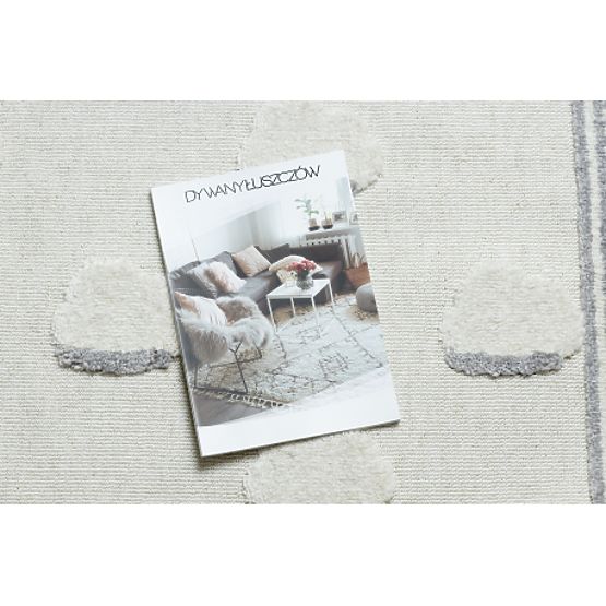 Dywan YOYO GD62 biały / szary - Chmury dla dzieci, strukturalny, sensoryczny z frędzlami