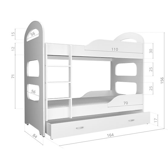 Dziecięca kondygnacja łóżko Dominik - biało-szare