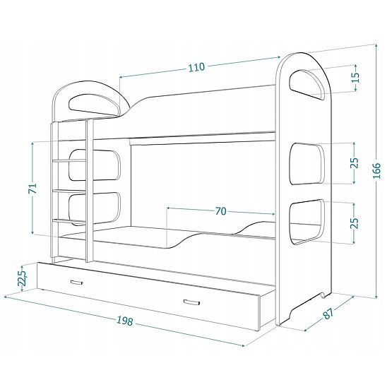 Dziecięca kondygnacja łóżko Dominik - biało-szare